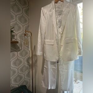 White satin suit.